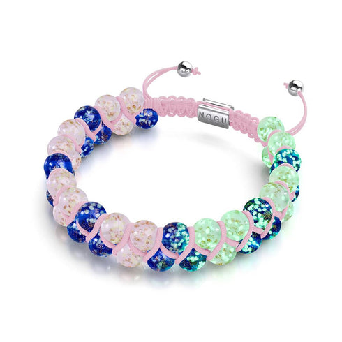 Oasis | Succulente rose x Saphir | Bracelet en verre double luciole